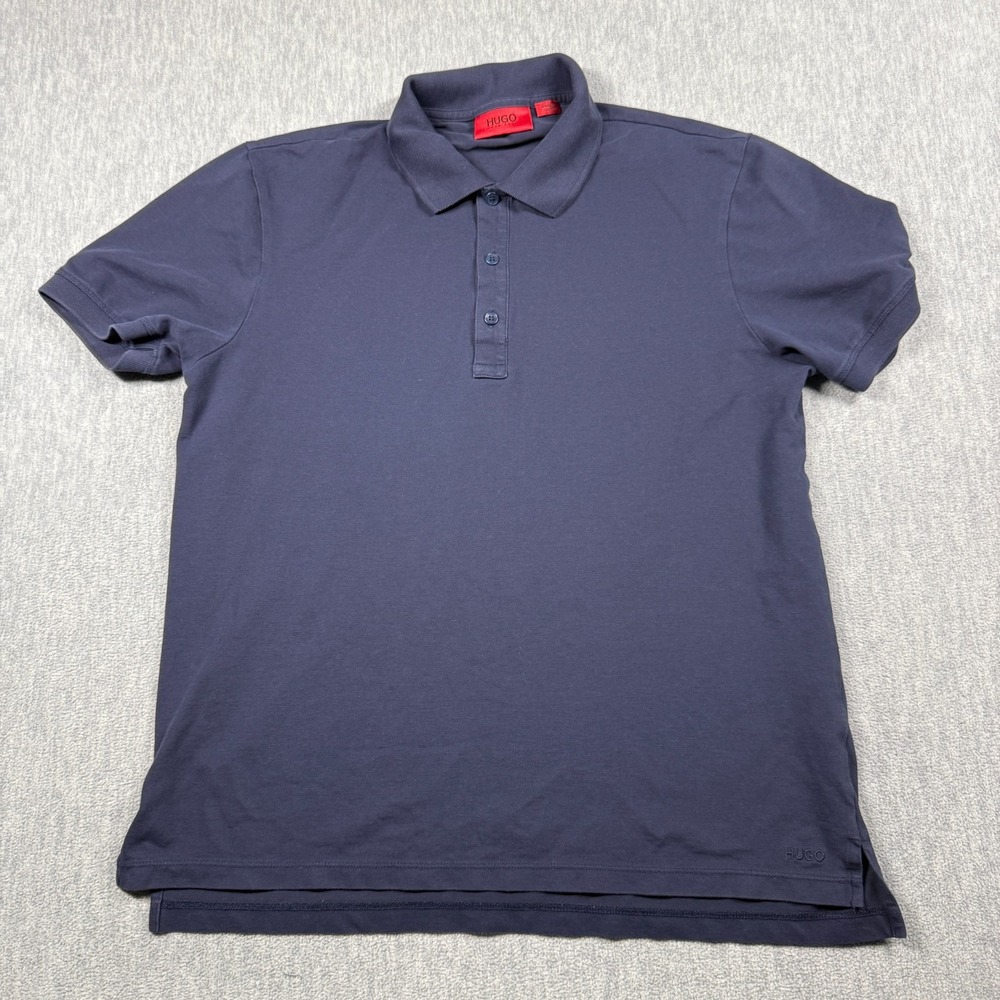 Hugo Boss Polo Shirt Mens M Blue Red Label Short Sleeve Pique Cotton Casual Golf